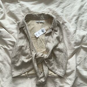 Front tie linen top - beige